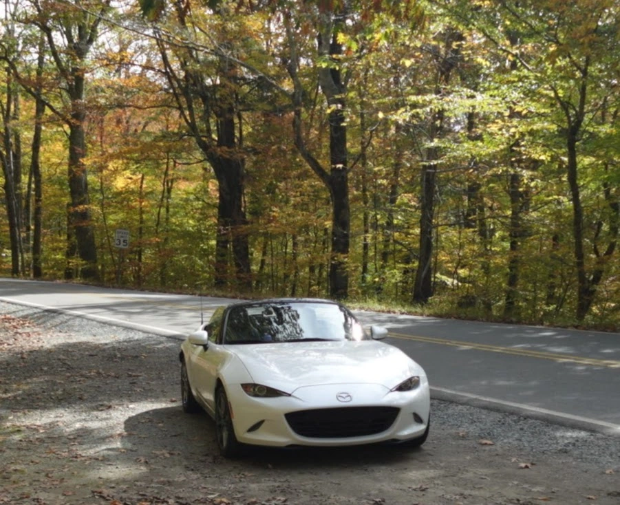 Miata in fall at grandfather mountain